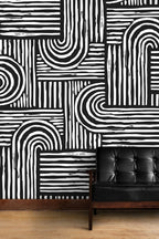 Black Line Geometric Wallpaper : Bold Monochrome Stripes Mural - View 6