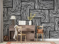Black Line Geometric Wallpaper : Bold Monochrome Stripes Mural