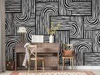 Black Line Geometric Wallpaper : Bold Monochrome Stripes Mural