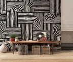 Black Line Geometric Wallpaper : Bold Monochrome Stripes Mural - View 3