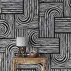 Black Line Geometric Wallpaper : Bold Monochrome Stripes Mural - View 5