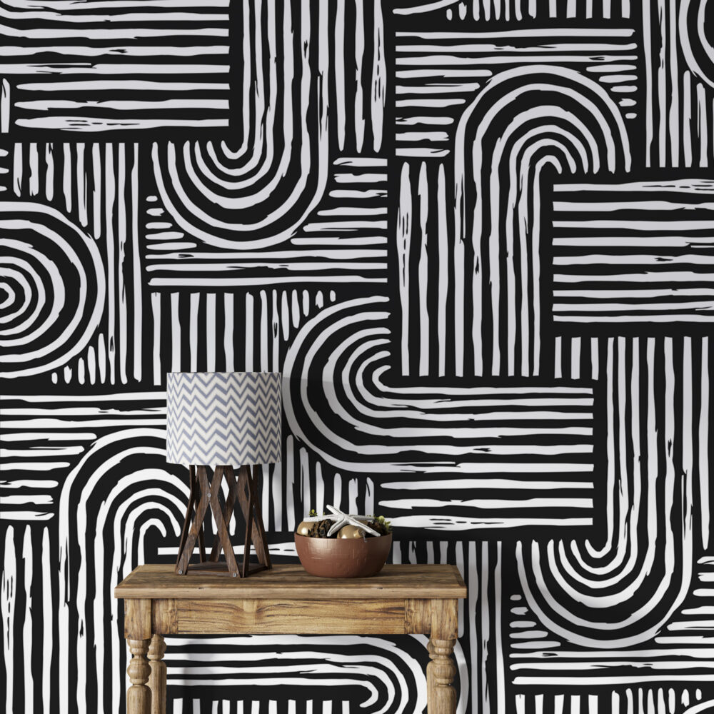 Black Line Geometric Wallpaper : Bold Monochrome Stripes Mural - View 5