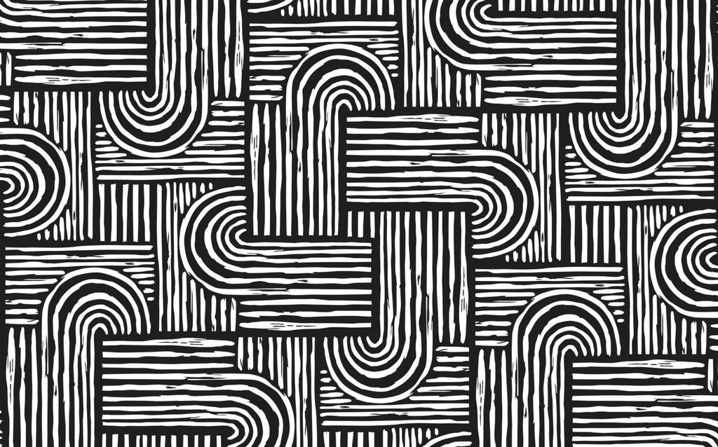 Black Line Geometric Wallpaper : Bold Monochrome Stripes Mural - View 2