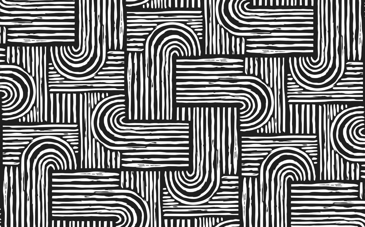 Black Line Geometric Wallpaper : Bold Monochrome Stripes Mural - View 2