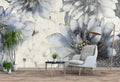 Blue Watercolor Floral Wallpaper : Gold Edged Petals Mural