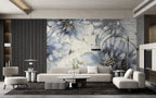Blue Watercolor Floral Wallpaper : Gold Edged Petals Mural - View 3