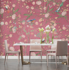 Pink Chinoiserie Bird Wallpaper : Peony Branch Mural - View 3