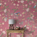 Pink Chinoiserie Bird Wallpaper : Peony Branch Mural - View 5