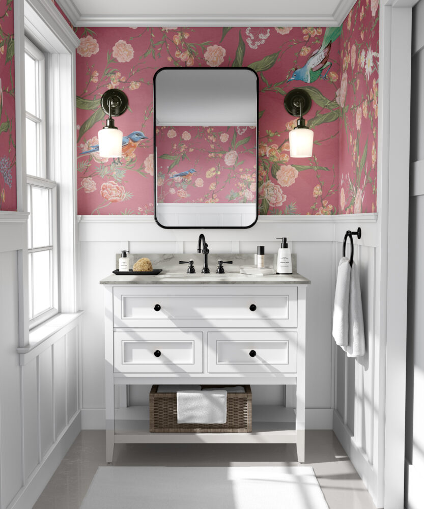 Pink Chinoiserie Bird Wallpaper : Peony Branch Mural