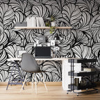 Black And White Leaf Line Wallpaper : Graphic Foliage Mural - View 6