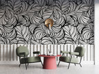 Black And White Leaf Line Wallpaper : Graphic Foliage Mural - View 3