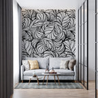 Black And White Leaf Line Wallpaper : Graphic Foliage Mural - View 5