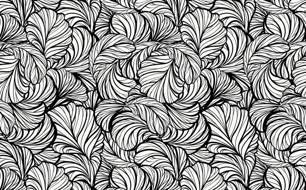 Black And White Leaf Line Wallpaper : Graphic Foliage Mural - View 2