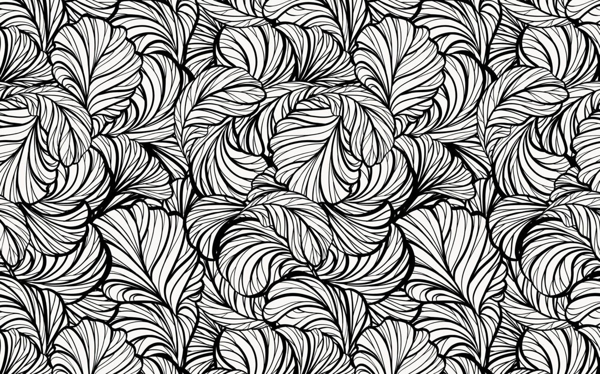 Black And White Leaf Line Wallpaper : Graphic Foliage Mural - View 2
