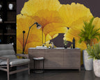 Golden Ginkgo Wallpaper : Yellow Leaves On Charcoal Mural - View 5