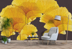 Golden Ginkgo Wallpaper : Yellow Leaves On Charcoal Mural - View 4