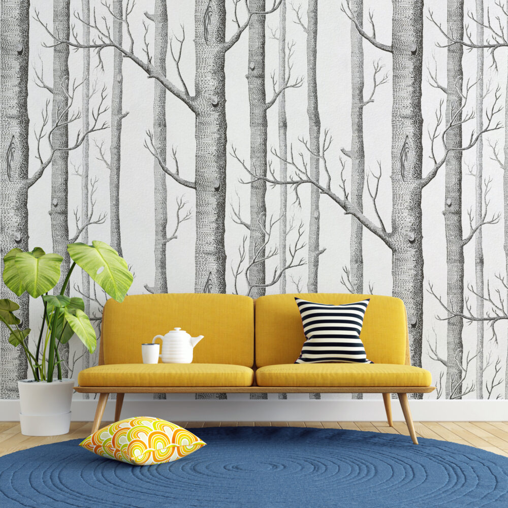 Birch Forest Wallpaper : Sketched Grey Trees Mural - View 3
