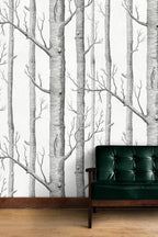 Birch Forest Wallpaper : Sketched Grey Trees Mural - View 4