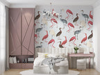 Flamingo And Ibis Wallpaper : Pastel Wading Birds Mural - View 5