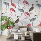 Flamingo And Ibis Wallpaper : Pastel Wading Birds Mural
