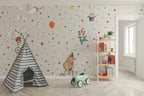 Circus Animals Polka Dot Wallpaper : Panda Clown Kids Mural - View 6