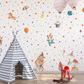 Circus Animals Polka Dot Wallpaper : Panda Clown Kids Mural