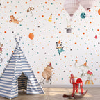 Circus Animals Polka Dot Wallpaper : Panda Clown Kids Mural