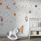 Circus Animals Polka Dot Wallpaper : Panda Clown Kids Mural - View 4