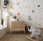 Circus Animals Polka Dot Wallpaper : Panda Clown Kids Mural - View 5