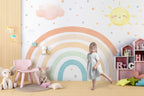 Pastel Rainbow Sun Wallpaper : Clouds And Rainbow Kids Mural