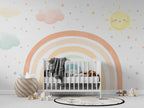 Pastel Rainbow Sun Wallpaper : Clouds And Rainbow Kids Mural - View 6