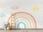 Pastel Rainbow Sun Wallpaper : Clouds And Rainbow Kids Mural - View 4