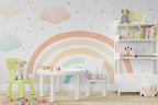 Pastel Rainbow Sun Wallpaper : Clouds And Rainbow Kids Mural - View 5
