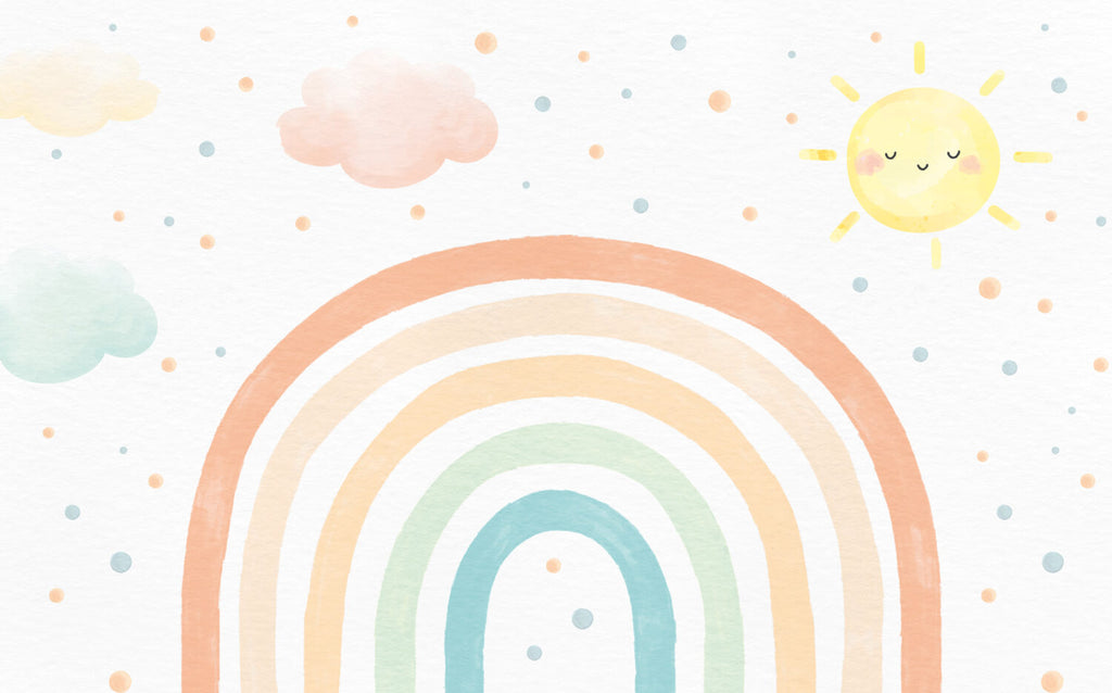 Pastel Rainbow Sun Wallpaper : Clouds And Rainbow Kids Mural - View 2