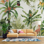 Jungle Banana Leaf Wallpaper : Bright Tropical Animals Mural