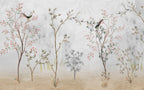 Grey Garden Birds Wallpaper : Sketched Branches Mural - View 2