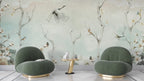 Sage Stork Branch Wallpaper : Misty Green Bird Mural - View 3