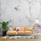 Pale Lilac Stork Wallpaper : Soft Bare Branch Mural - View 5