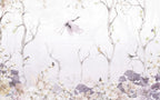 Pale Lilac Stork Wallpaper : Soft Bare Branch Mural - View 2