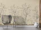 Cream Blossom Branch Wallpaper : Beige Chinoiserie Birds Mural