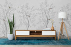 Grey Blossom Branch Wallpaper : Chinoiserie Birds Mural - View 5