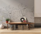 Grey Blossom Branch Wallpaper : Chinoiserie Birds Mural - View 6