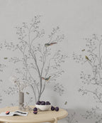 Grey Blossom Branch Wallpaper : Chinoiserie Birds Mural - View 3