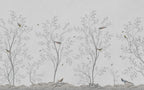Grey Blossom Branch Wallpaper : Chinoiserie Birds Mural - View 2