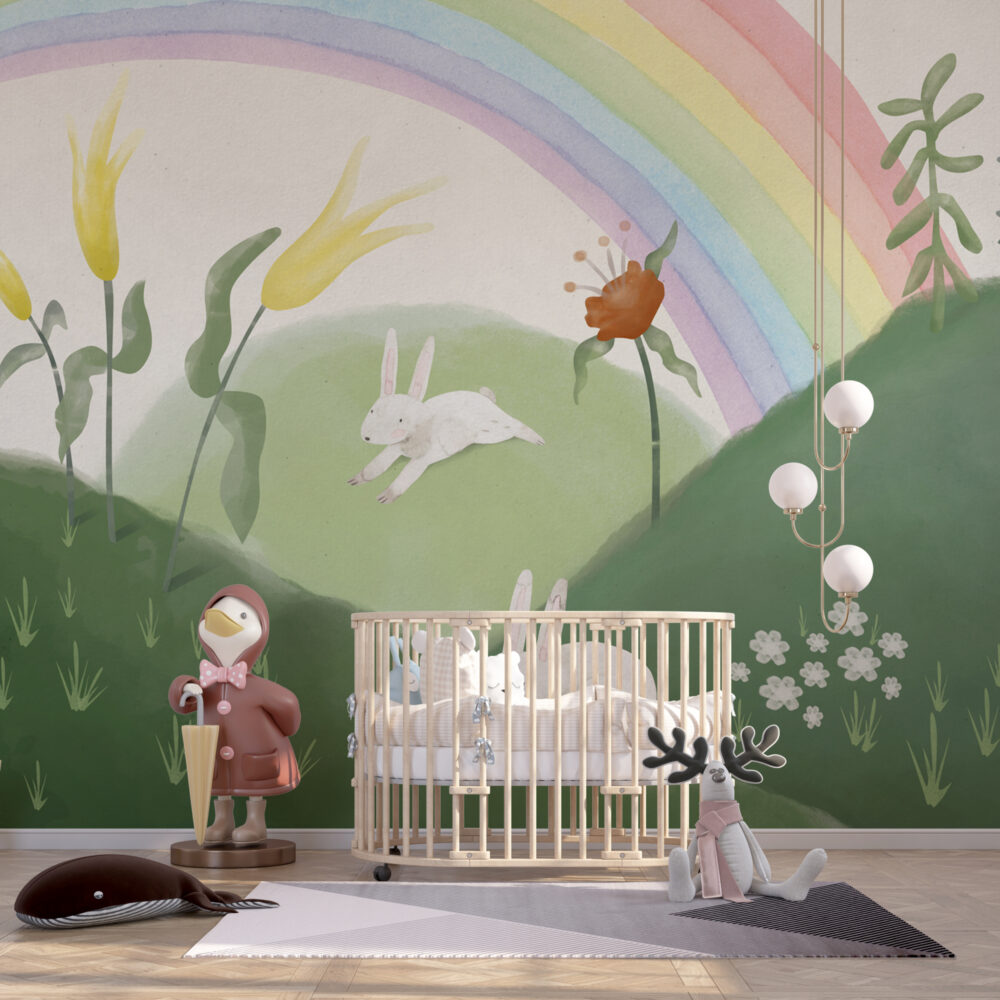 Rainbow Hills Bunny Wallpaper : Green Mountain Kids Mural - View 3