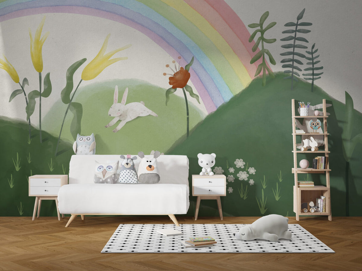 Rainbow Hills Bunny Wallpaper : Green Mountain Kids Mural - View 5