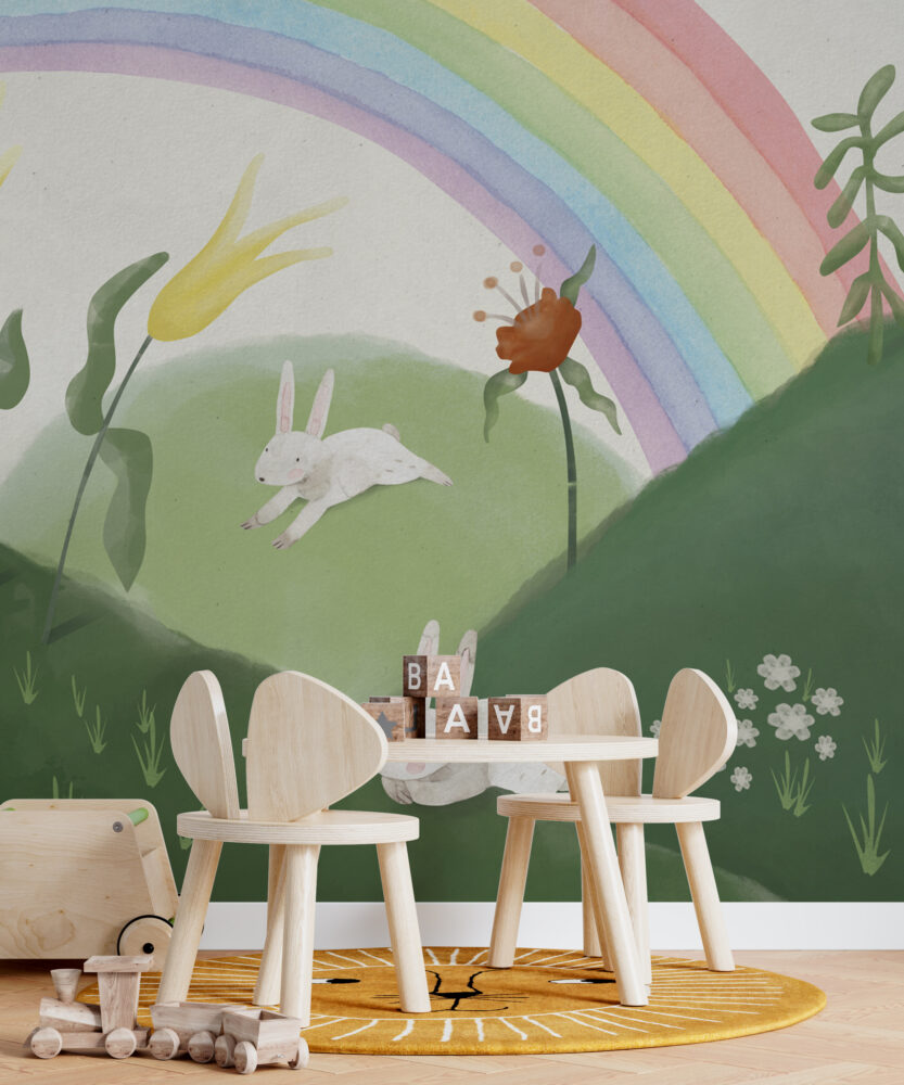 Rainbow Hills Bunny Wallpaper : Green Mountain Kids Mural - View 6