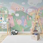 Pastel Fairy Village Wallpaper : Rainbow Houses Kids Mural - View 3