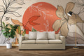 Coral Sun Line Floral Wallpaper : Boho Leaves Mural