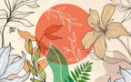 Coral Sun Line Floral Wallpaper : Boho Leaves Mural - View 2